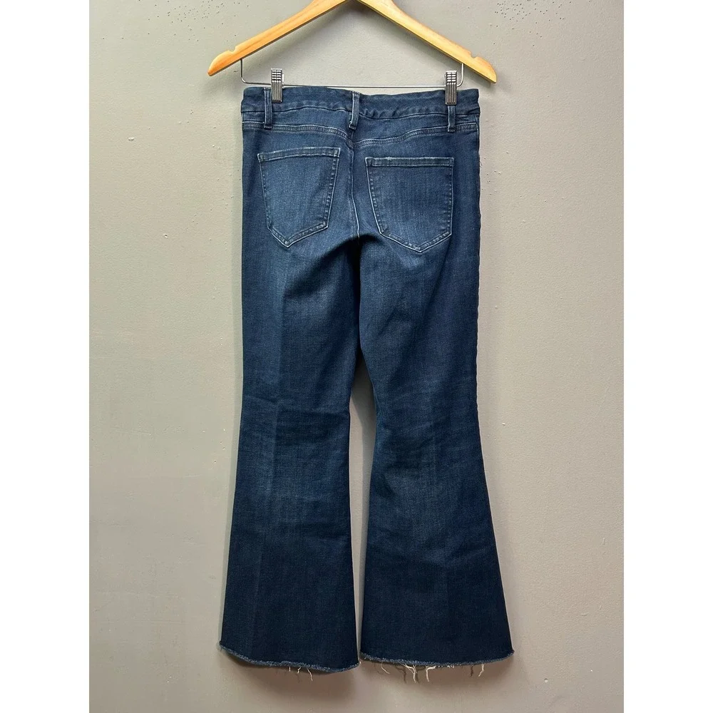 Express Jeans Womens Medium Short '70s Flare Mid Rise Ultra Hyper Stretch Raw - Picture 2 of 9